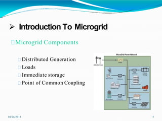  Introduction To Microgrid
Microgrid Components
Distributed Generation
Loads
Immediate storage
Point of Common Coupling
04/26/2018 5
 