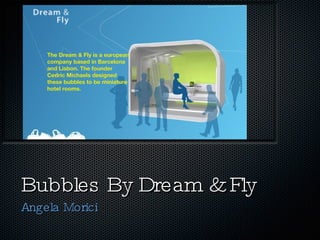 Bubbles By Dream & Fly ,[object Object],The Dream & Fly is a european company based in Barcelona and Lisbon. The founder Cedric Michaels designed these bubbles to be miniature hotel rooms. 
