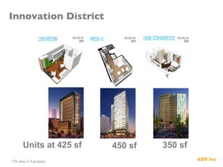 172 units in 3 projects	

KAREN	

	

Units at 425 sf 450 sf 350 sf
Innovation District	

 