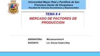 ASIGNATURA: Microeconomía II
DOCENTE: Lic. Grover Castro Díaz
 