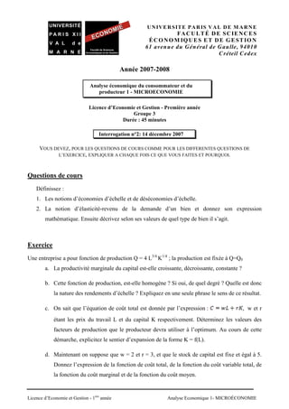 UNIVERSITE PARIS VAL DE M ARNE
FACULTÉ DE SCIENCES
ÉCO NOM IQ UES ET DE GESTIO N
61 avenue du Général de Gaulle, 94010
Cré...
