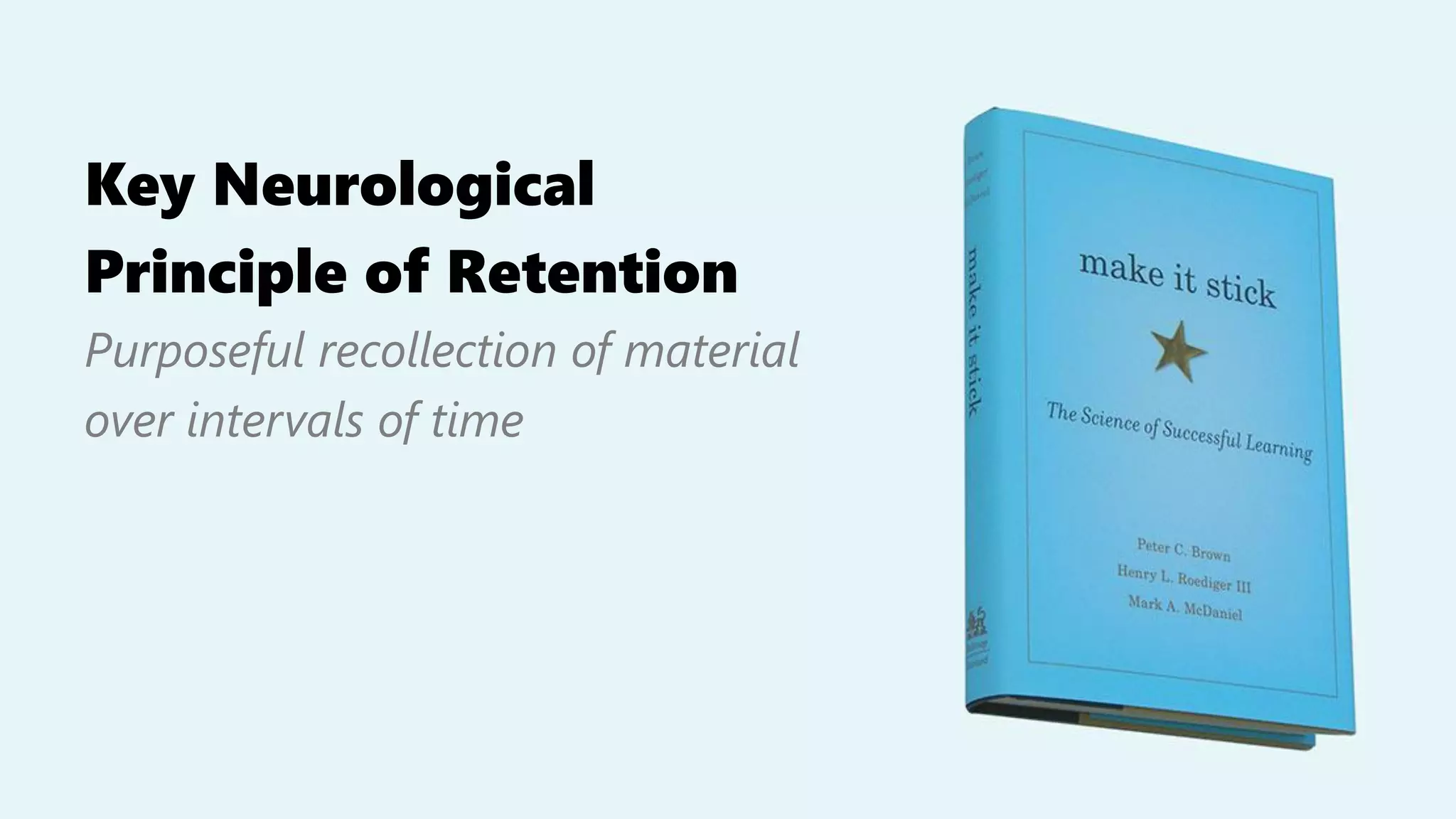 Key Neurological
Principle of Retention
Purposeful recollection of material
over intervals of time
 
