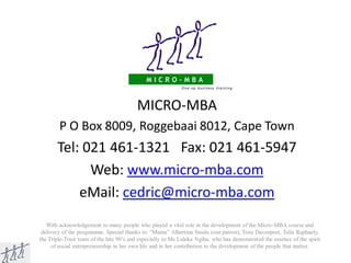 Micro MBA In Short
