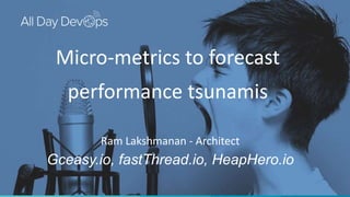 Micro-metrics to forecast
performance tsunamis
Ram Lakshmanan - Architect
Gceasy.io, fastThread.io, HeapHero.io
 