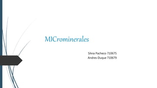 MICrominerales
Silvia Pacheco 710675
Andres Duque 710679
 