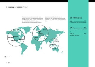 • 6 •
Nous avons, pour les besoins de cette
étude, rencontré une quinzaine d’acteurs
aux États-Unis et en Europe : opérateurs
de mobilité, collectivités locales,
entreprises technologiques et conseils.
Une douzaine d’études de cas ont
également été réalisées sur des services
présents aux États-Unis, en Europe et en
Asie.
À PROPOS DE CETTE ÉTUDE
15marches • 2019
au sommaire
chap. 1.............................. p.7
Comprendre les micromobilités
—
chap. 2.............................. p.17
Un marché immense et captable
—
chap. 3.............................. p.24
Dompter le chaos
 
