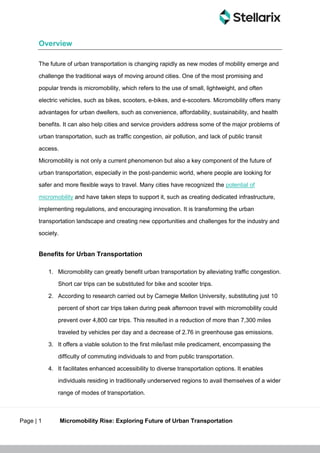 Micromobility Rise: Exploring Future of Urban Transportation | PDF