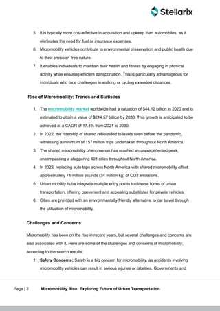 Micromobility Rise: Exploring Future of Urban Transportation | PDF
