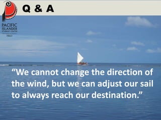 Q & A 
“We cannot change the direction of 
the wind, but we can adjust our sail 
to always reach our destination.” 
 