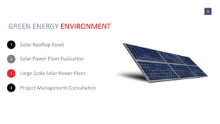 Solar Rooftop Panel1
Solar Power Plant Evaluation2
Large Scale Solar Power Plant3
Project Management Consultation4
26
GREEN ENERGY ENVIRONMENT
 