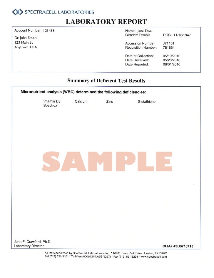 Micro Nutrient Testing Spectracell
