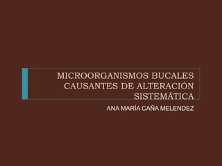 MICROORGANISMOS BUCALES
 CAUSANTES DE ALTERACIÓN
             SISTEMÁTICA
        ANA MARÍA CAÑA MELENDEZ
 