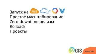 Запуск на
Простое масштабирование
Zero-downtime релизы
Rollback
Проекты
 