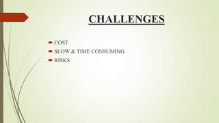 CHALLENGES
 COST
 SLOW & TIME CONSUMING
 RISKS
 