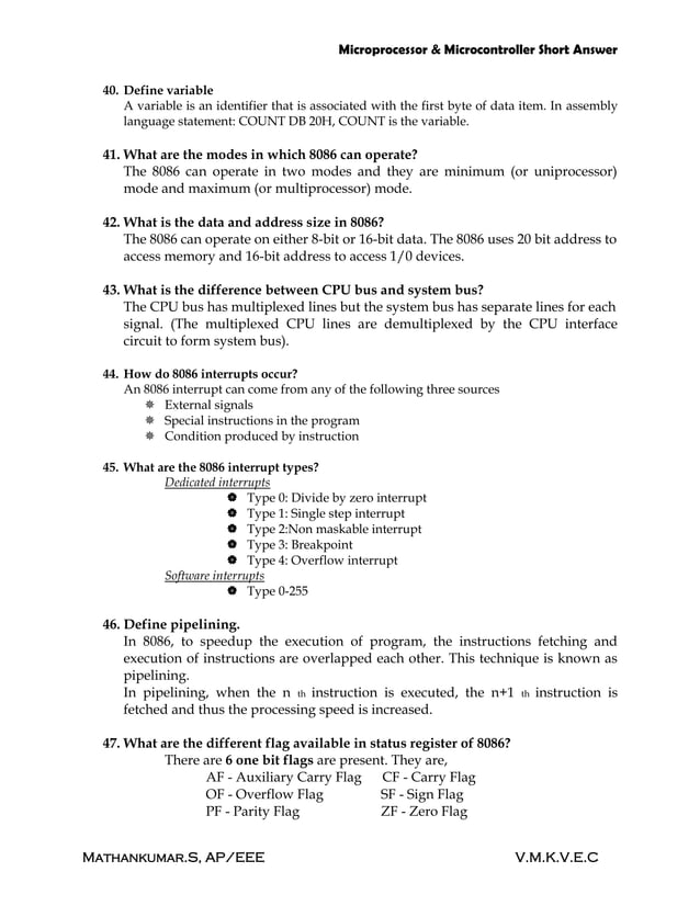 Microprocessor & Microcontoller short questions with answers PDF
