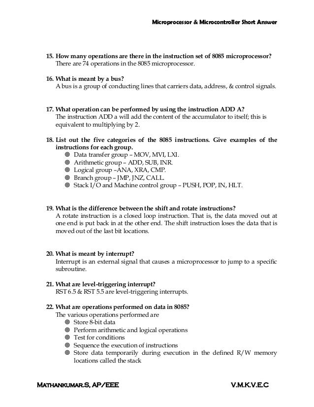 Microprocessor & Microcontoller short questions with answers