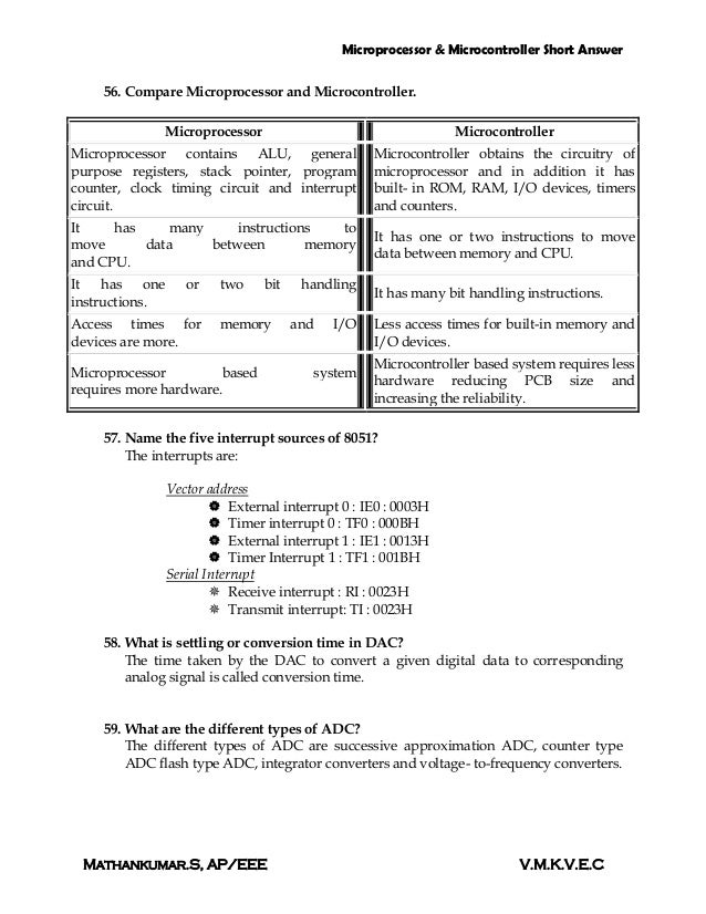 Microprocessor & Microcontoller short questions with answers