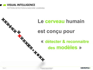 PATTERN DETECTION & MACHINE LEARNING
Page 15
Le cerveau humain
est conçu pour
« détecter & reconnaitre
des modèles »
VISUAL INTELLIGENCE
Evénement Visual Intelligence
COPYRIGHT MICROPOLE © 2016
 