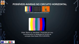 POSSÍVEIS AVARIAS NO CIRCUITO HORIZONTAL
(Imagens originais usadas para exemplo das avarias)
Efeito "Barril" ou "almofada". Produzido por mau
funcionamento ou desajuste do circuito de
correção Este-Oeste (PIN CUSHION).
 