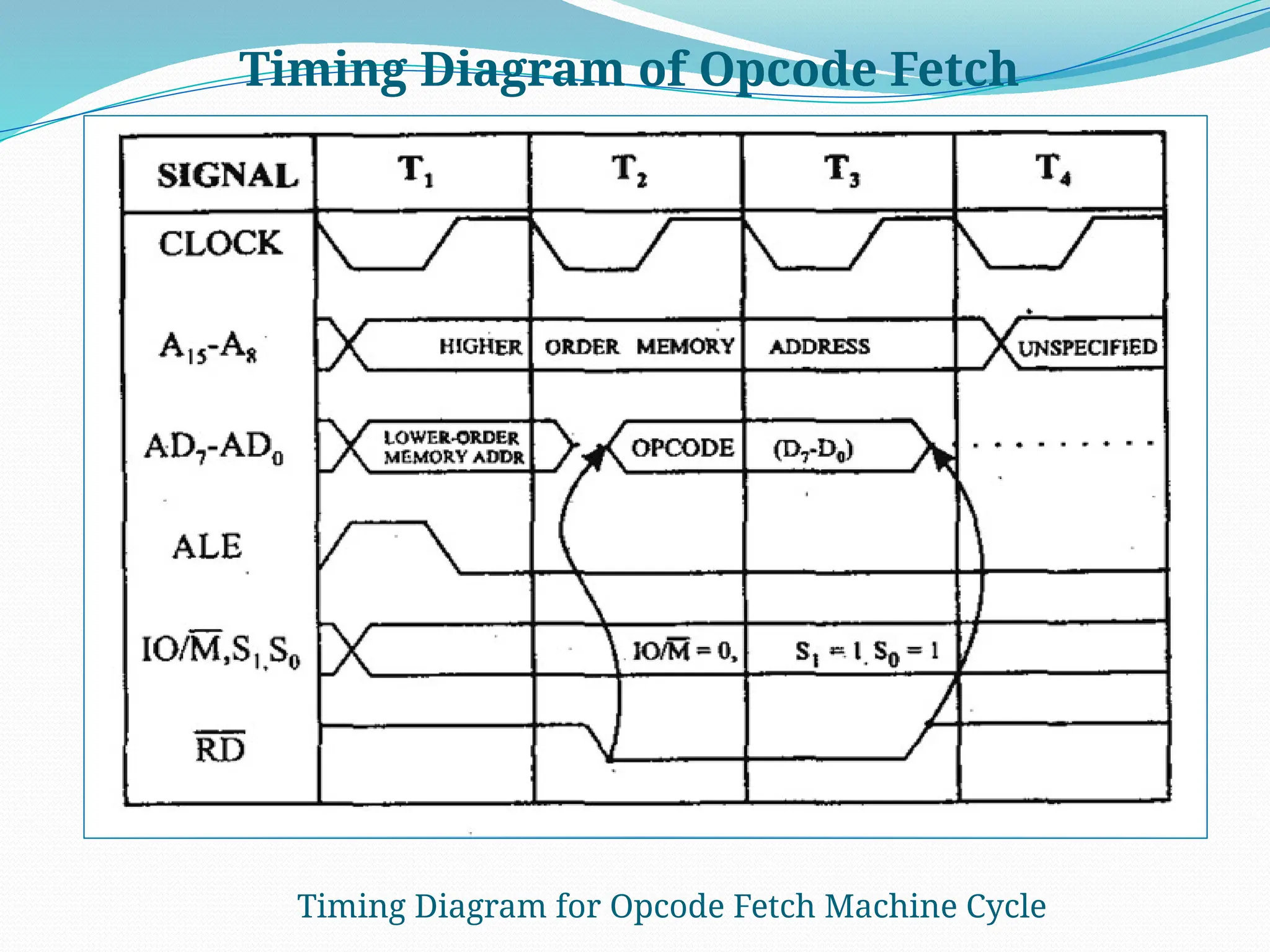 Timing Diagram for Opcode Fetch Machine Cycle
Timing Diagram of Opcode Fetch
 