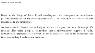 INSTRUCTION SET AND EXECUTION IN 8085
 