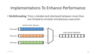 Implementations To Enhance Performance
07-01-2015 12
• Multithreading: Time is divided and interlaced between more than
one thread to simulate simultaneous execution
 