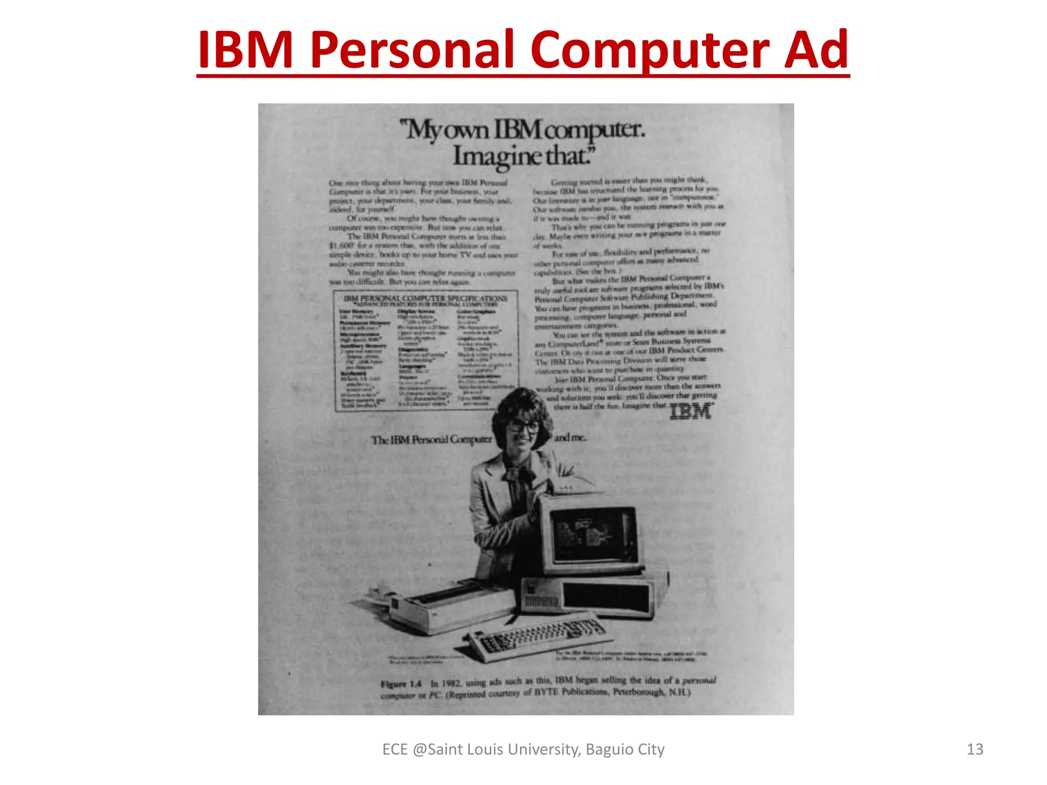 IBM Personal Computer Ad 
ECE @Saint Louis University, Baguio City 13 
 