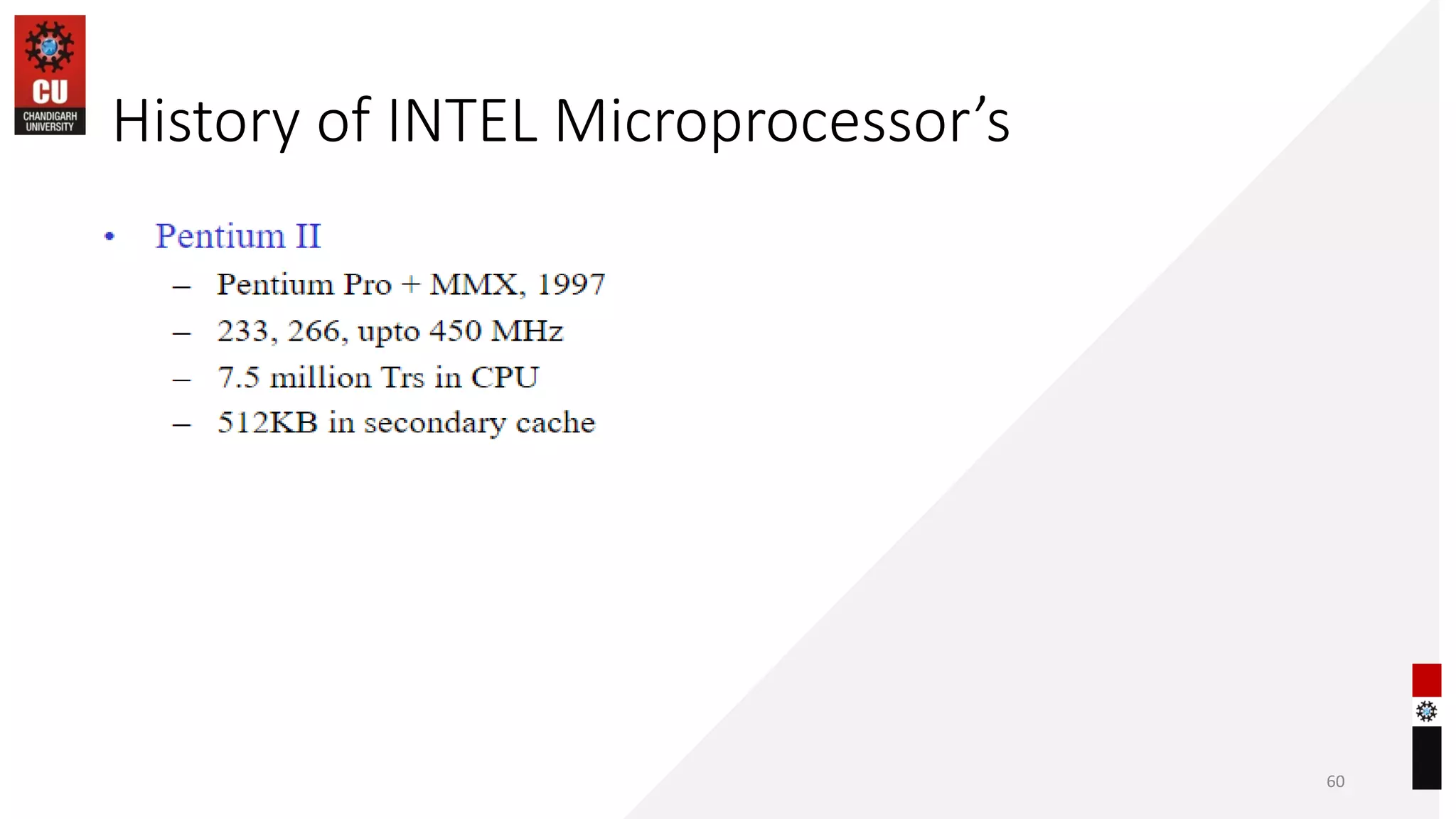 History of INTEL Microprocessor’s
60
 
