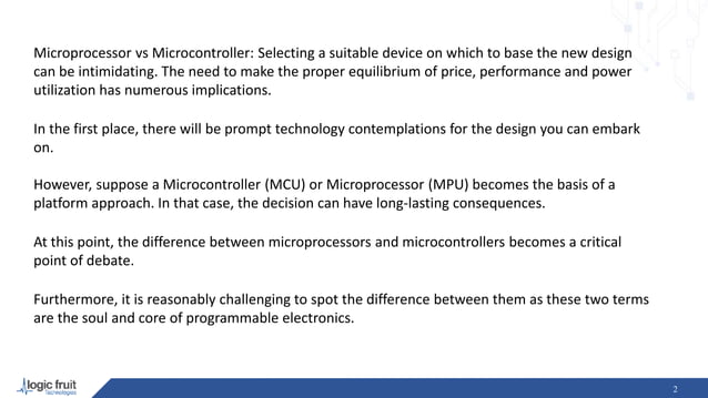 Microprocessor vs Microcontroller – An Overview | PPTX