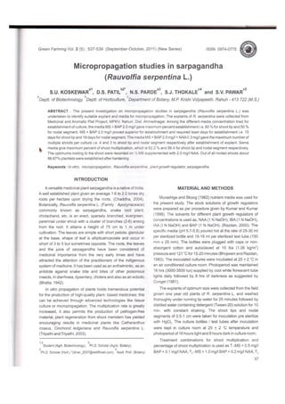 Micropropagation studies in sarpagandha (Rauvolfia serpentina L.)