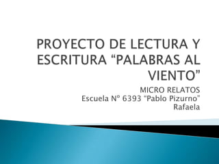 MICRO RELATOS
Escuela Nº 6393 “Pablo Pizurno”
                        Rafaela
 