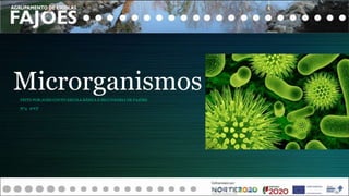 Microrganismos
FEITO POR:JOÃO COUTO ESCOLA BÁSICA E SECUNDÁRIA DE FAJÕES
Nº4 6ºCF
 