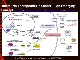 microRNA Therapeutics in Cancer — An Emerging
Concept Maitri Y. Shah,a Alessandra Ferrajoli,b Anil K Sood,c Gabriel Lopez-Berestein,d and George A. Caline,
https://www.ncbi.nlm.nih.gov/pmc/articles/PMC5078622/
 