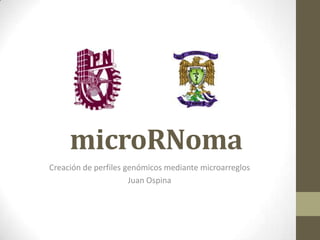 microRNoma
Creación de perfiles genómicos mediante microarreglos
                      Juan Ospina
 