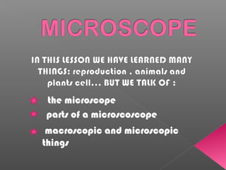 parts of a microscoscope
macroscopic and microscopic
things
the microscope