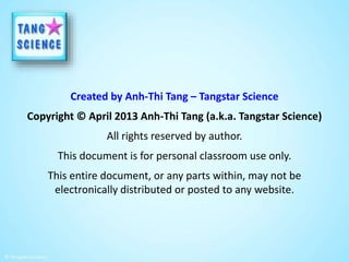 Created by Anh-Thi Tang – Tangstar Science
Copyright © April 2013 Anh-Thi Tang (a.k.a. Tangstar Science)
All rights reserved by author.
This document is for personal classroom use only.
This entire document, or any parts within, may not be
electronically distributed or posted to any website.
 