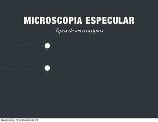 MICROSCOPIA ESPECULAR
Indicações

Avaliar córneas
patológicas,
nomeadamente córnea
guttata, irregularidades
da Descemet,
endoteliopatia por uso
de lentes de contacto e
distroﬁas posteriores.

Quarta-feira, 16 de Outubro de 13

Avaliar a reserva
funcional
endotelial
previamente a
qualquer cirurgia
intra-ocular.

 
