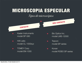 MICROSCOPIA ESPECULAR
Princípios ópticos

Quarta-feira, 16 de Outubro de 13

 