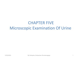 CHAPTER FIVE
Microscopic Examination Of Urine
1
12/22/2022 By Sintayehu Ambachew Wondemagegn
 