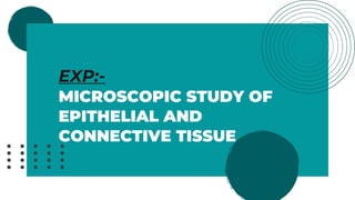 EXP:-
MICROSCOPIC STUDY OF
EPITHELIAL AND
CONNECTIVE TISSUE
 