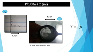 PRUEBA # 2 (sal)
A
B
1,0 cm
1,8 cm
X = 1,8
Sal, X=1,8. Autor: Bethancourt, Javier
 