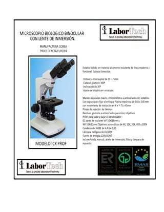 Microscopio  binocular con lente de inmersion labor tech