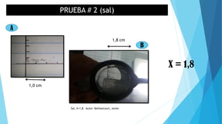 PRUEBA # 2 (sal)
A
B
1,0 cm
1,8 cm
X = 1,8
Sal, X=1,8. Autor: Bethancourt, Javier
 