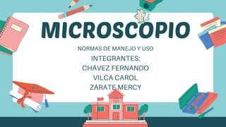 MICROSCOPIO
NORMAS DE MANEJO Y USO
INTEGRANTES:
CHÁVEZ FERNANDO
VILCA CAROL
ZÁRATE MERCY
 