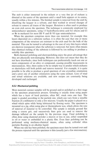 __________________________________________________________
                                     Electron Microscopy and Analysis,
       Third Edition (electronic copy) by Peter J. Goodhew, John Humphreys, and Richard Beanland.
Reproduced by kind permission of Taylor and Francis Books UK under a Creative Commons Licence (BY-SA).
 