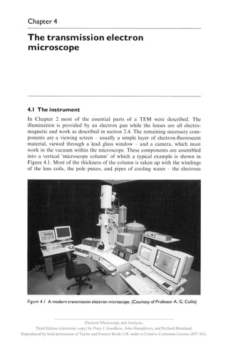 __________________________________________________________
                                     Electron Microscopy and Analysis,
       Third Edition (electronic copy) by Peter J. Goodhew, John Humphreys, and Richard Beanland.
Reproduced by kind permission of Taylor and Francis Books UK under a Creative Commons Licence (BY-SA).
 