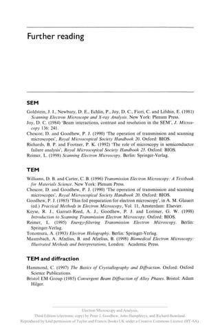 __________________________________________________________
                                     Electron Microscopy and Analysis,
       Third Edition (electronic copy) by Peter J. Goodhew, John Humphreys, and Richard Beanland.
Reproduced by kind permission of Taylor and Francis Books UK under a Creative Commons Licence (BY-SA).
 