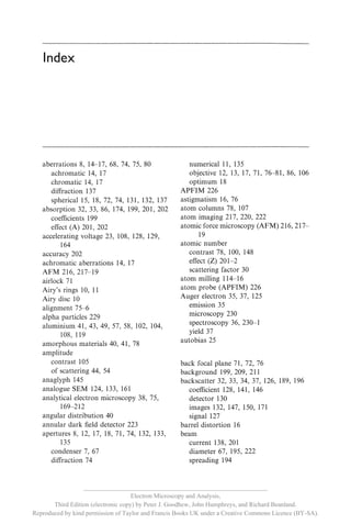 __________________________________________________________
                                     Electron Microscopy and Analysis,
       Third Edition (electronic copy) by Peter J. Goodhew, John Humphreys, and Richard Beanland.
Reproduced by kind permission of Taylor and Francis Books UK under a Creative Commons Licence (BY-SA).
 