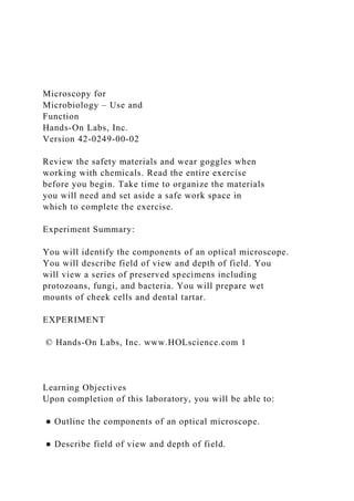 Microscopy for Microbiology – Use and FunctionHands-On L.docx