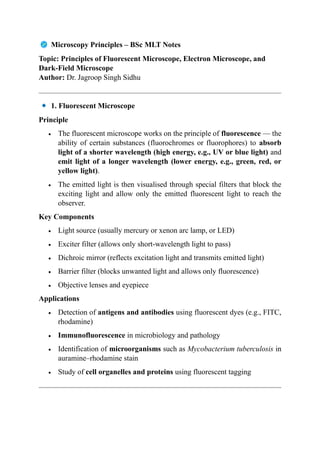 Advanced Microscopy Notes 🧫 Microscopy Principles Microbiology pdf notes | PDF